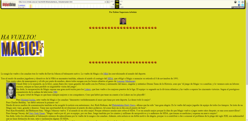 Pantallazo de uno de mis pantallazos del Internet pleistocénico, allá por 1996